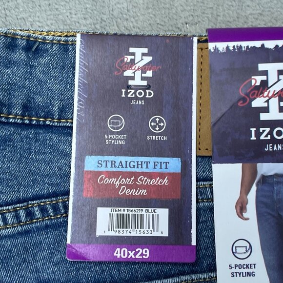 Izod Men's 40x29 Blue Saltwater Straight Fit Comfort Stretch Denim Jeans L1351 - Picture 8 of 11